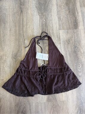 Women’s Halter Lace-Trim Crop Top in Brown